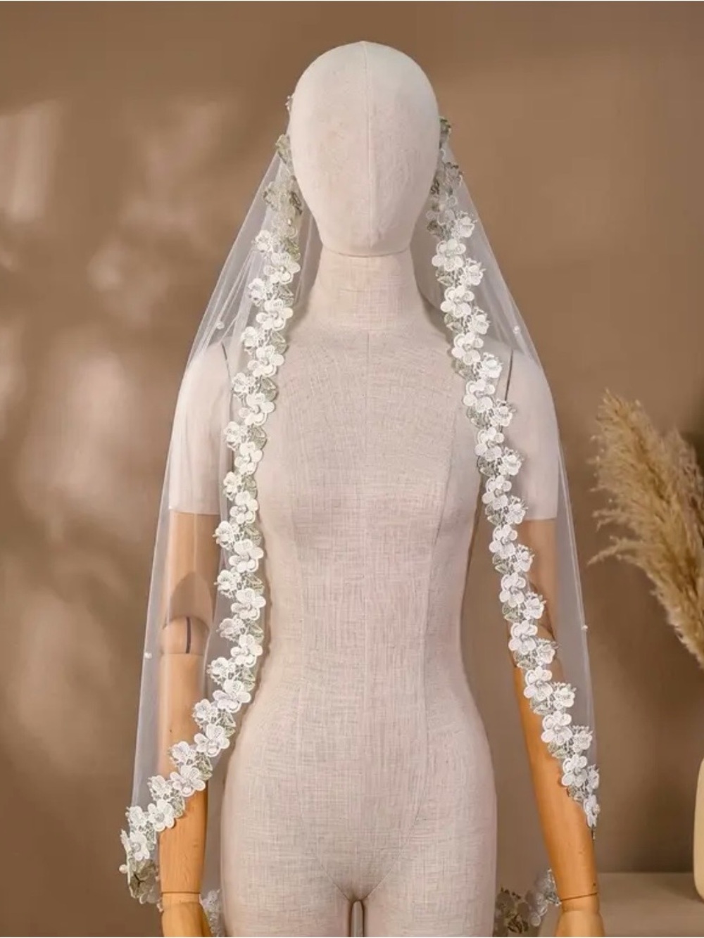 Delicate White Floral Lace Edge Bridal Veil